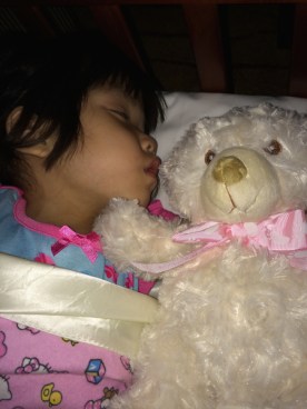 Lilyan's first night with her mommy and daddy - and her new teddy bear