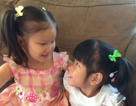 Ponytails to match her sister, Roslyn