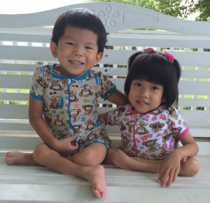 Monkey pajamas just like her brother, Jaden